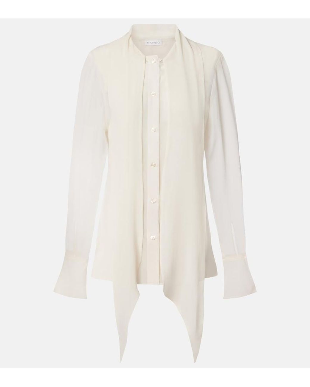 Nina Ricci White Scarf-Detail Silk Blouse