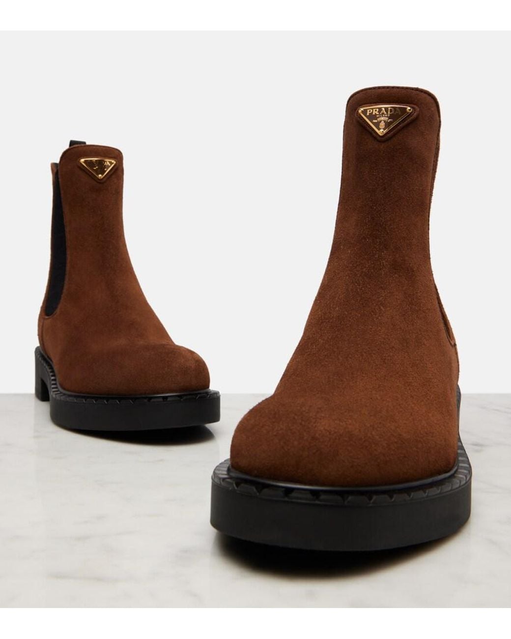 Prada Brown Chelsea Boots Chocolate Aus Veloursleder
