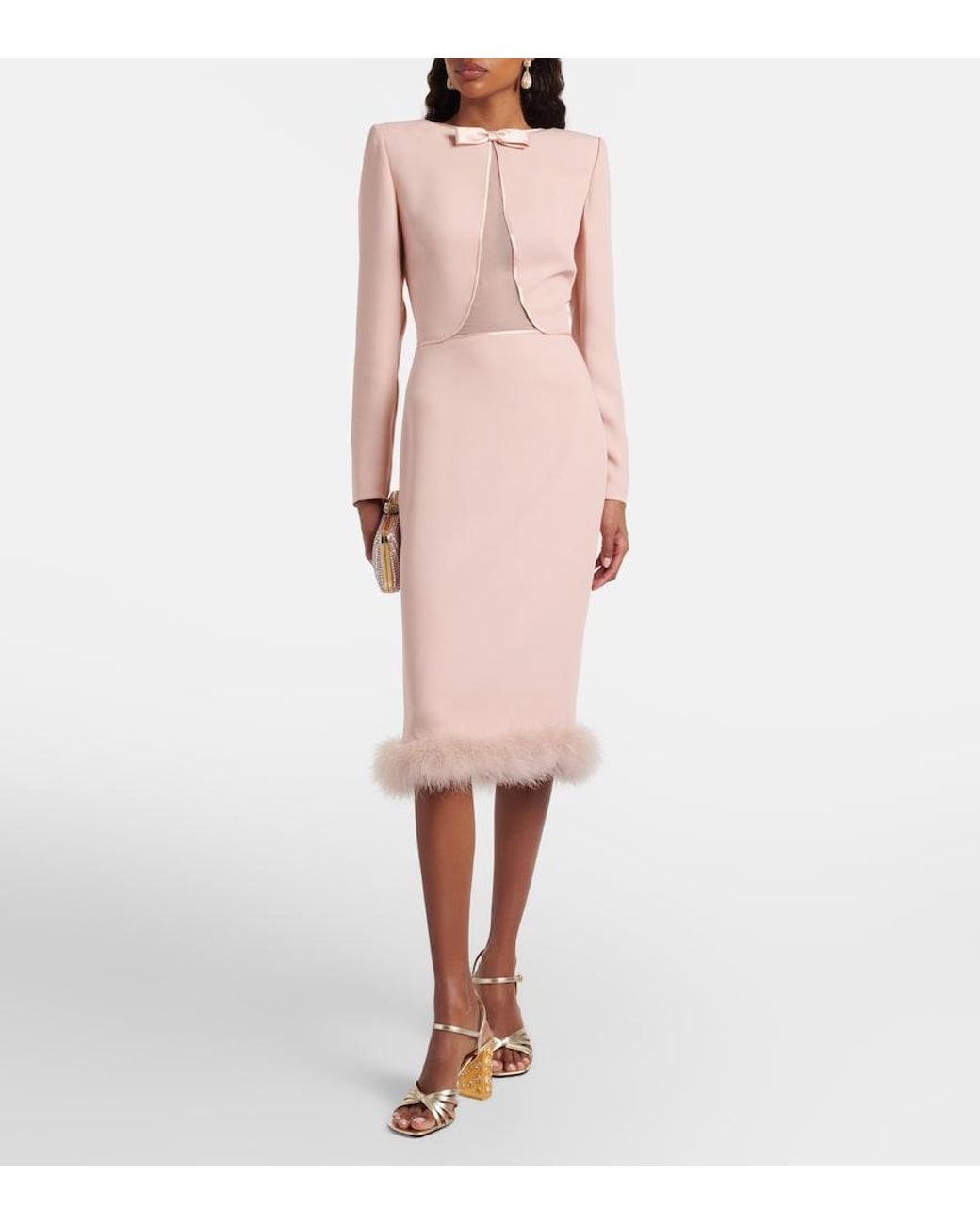Valentino Garavani Pink Cady Couture Feather-Trimmed Midi Dress