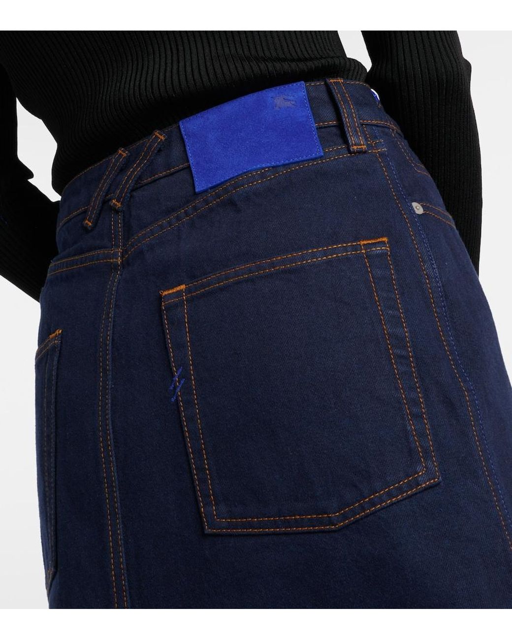 Burberry Blue High-Rise Denim Midi Skirt
