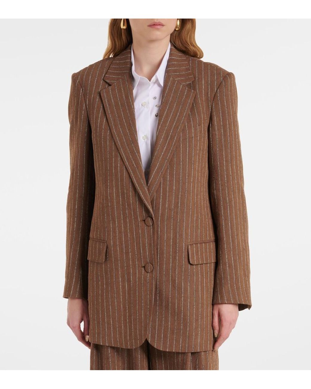 Dries Van Noten Brown Striped Linen-Blend Blazer