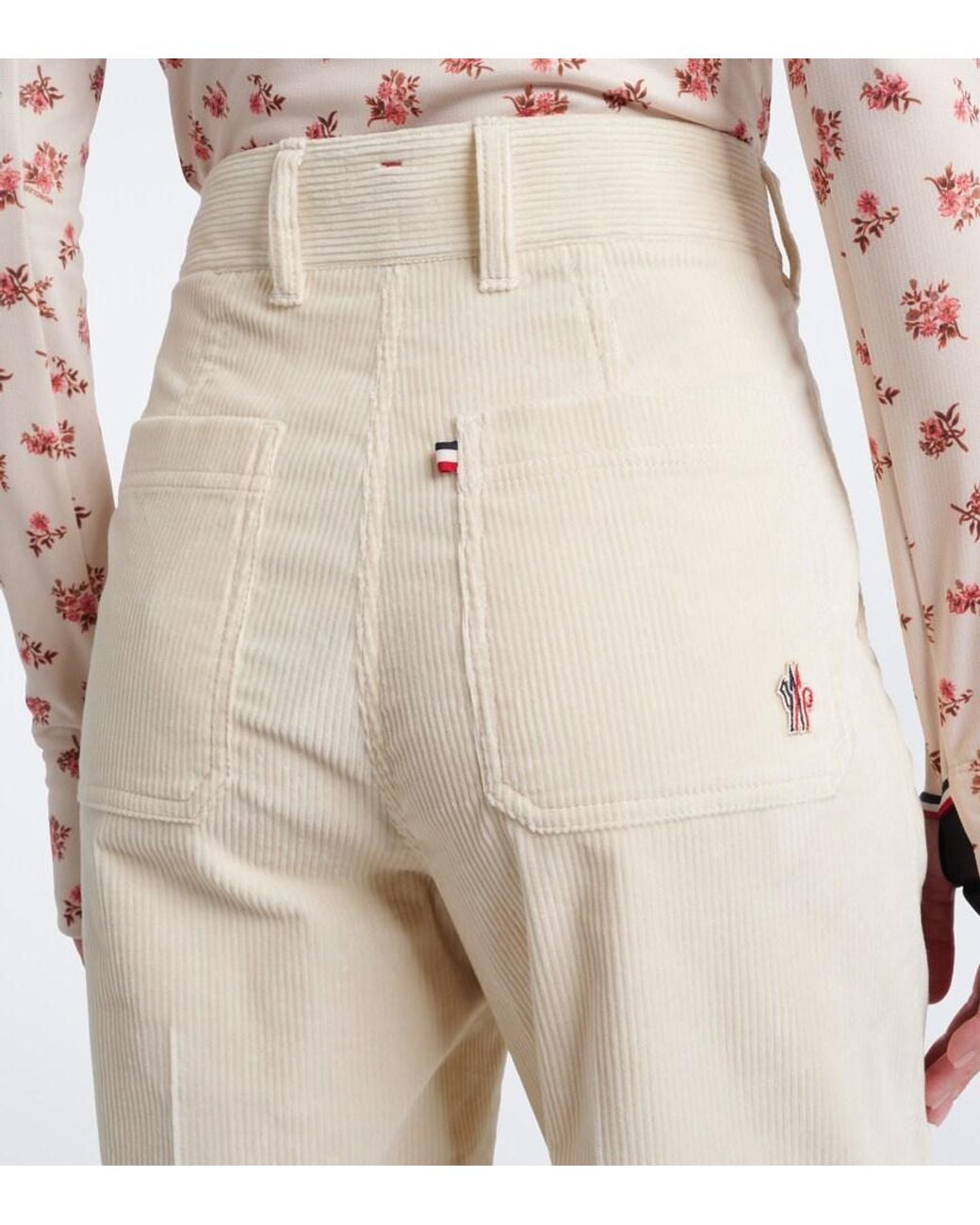Moncler White Cotton Corduroy Wide-Leg Pants