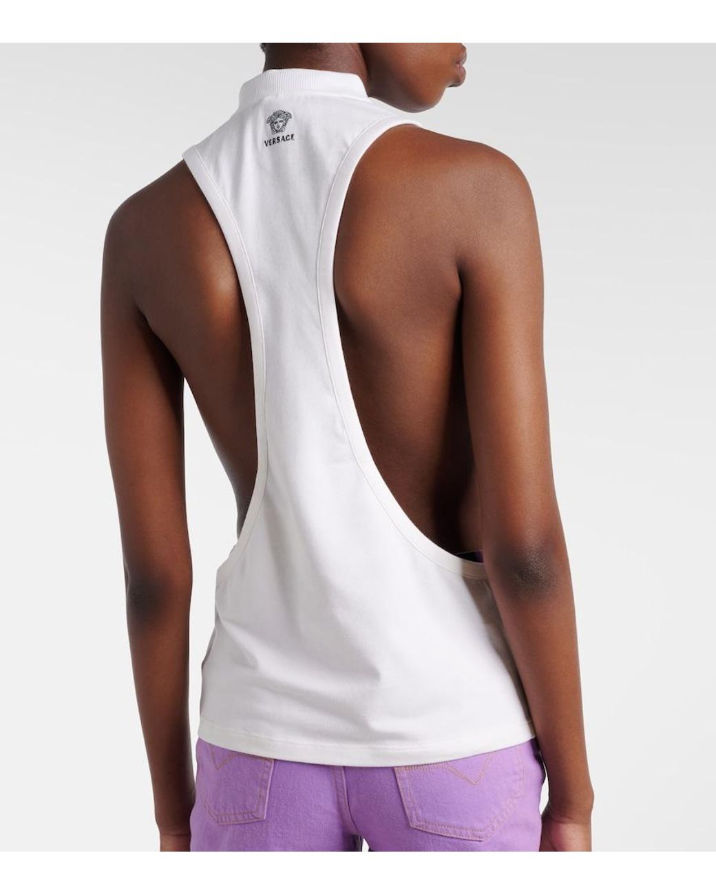 Versace White Cotton-Blend Jersey Tank Top
