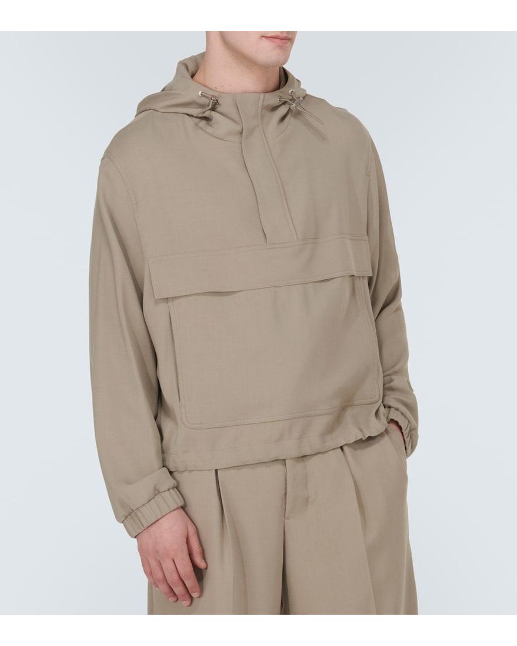 AMI Natural Hooded Half-Zip Twill Jacket for men