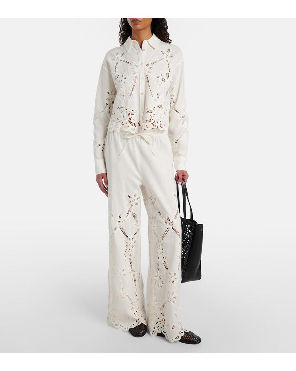 Veronica Beard White Aderes Cotton And Linen Shirt