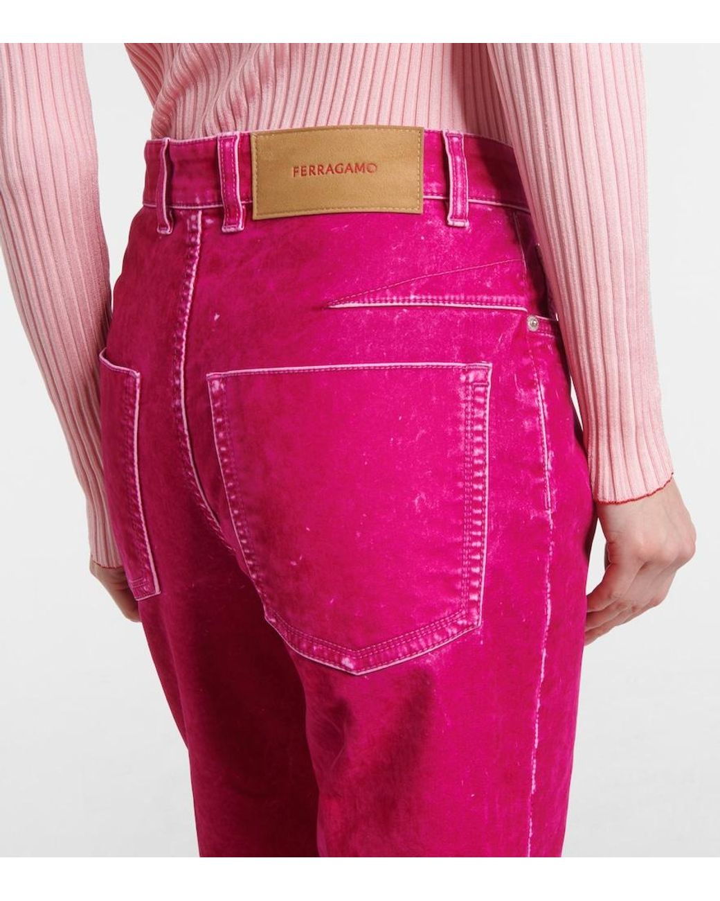 Ferragamo Pink Cotton-Blend Drill Straight Pants