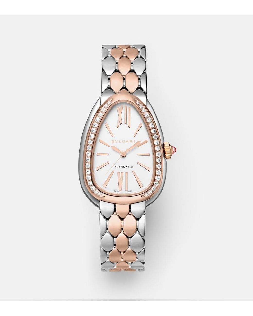 BVLGARI White Serpenti Seduttori 18Kt Rose And Steel Watch With Diamonds