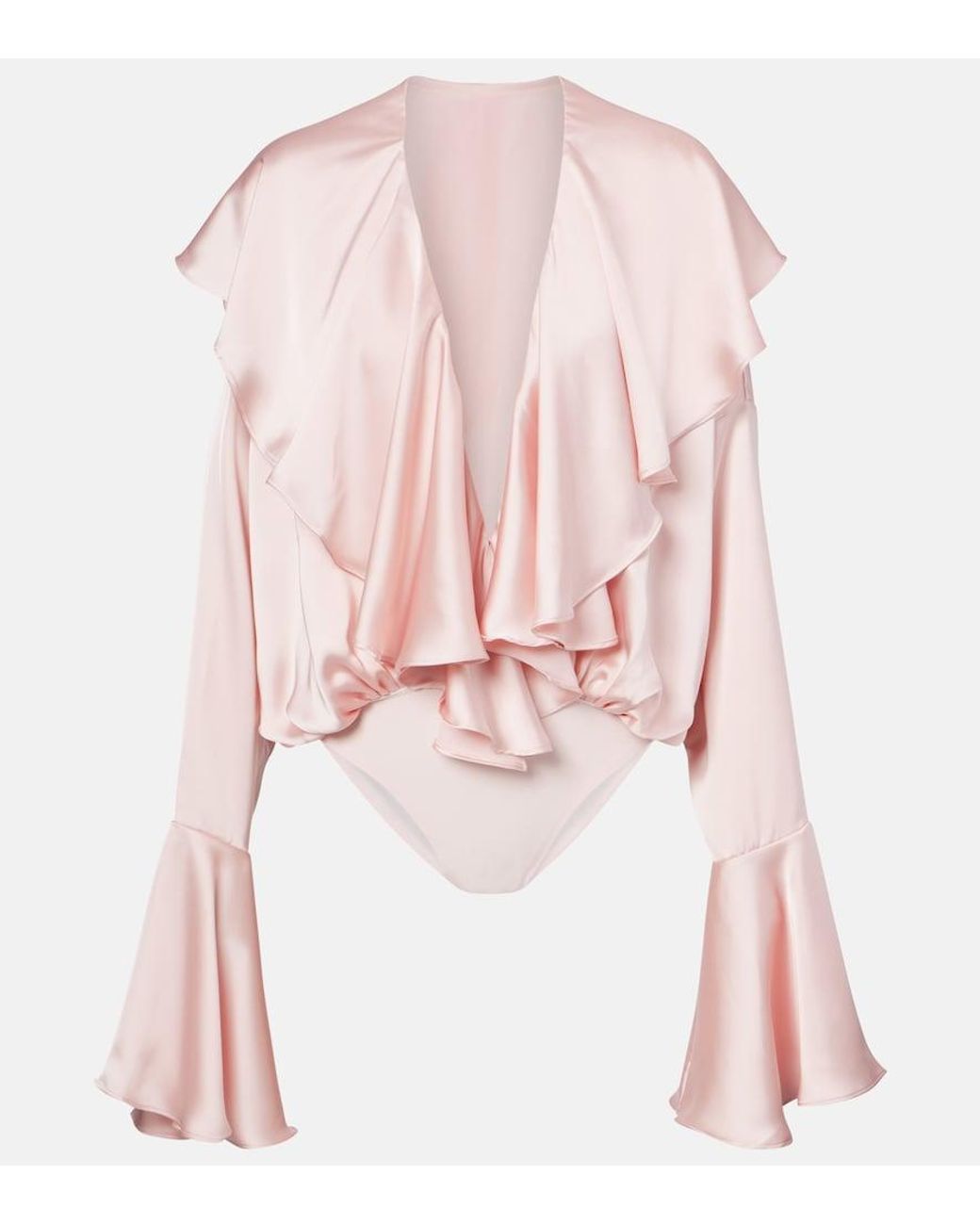Pink Ruffled Suit Norma Kamali Ruffled Satin Bodysuit in Pink | Lyst