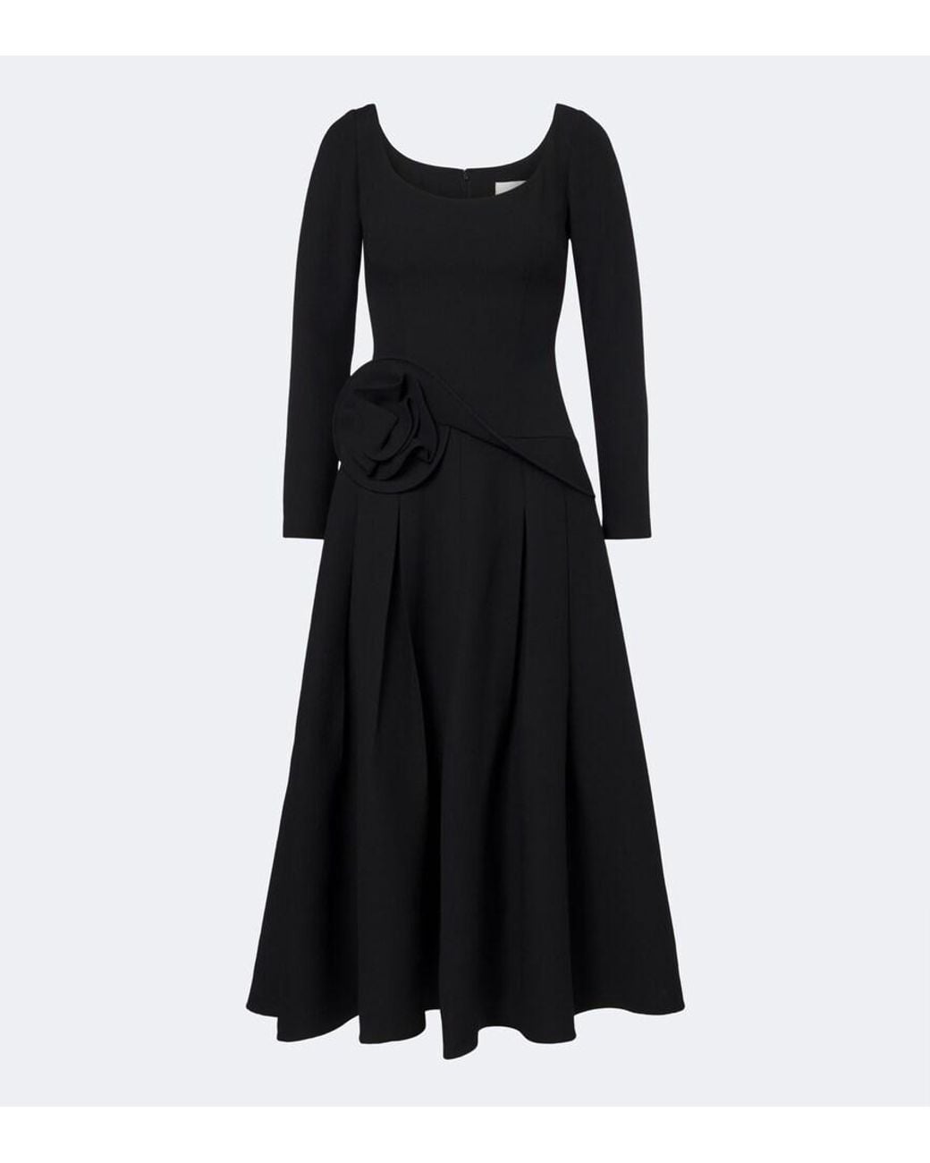 Roland Mouret Black Floral-Applique Wool And Silk Midi Dress