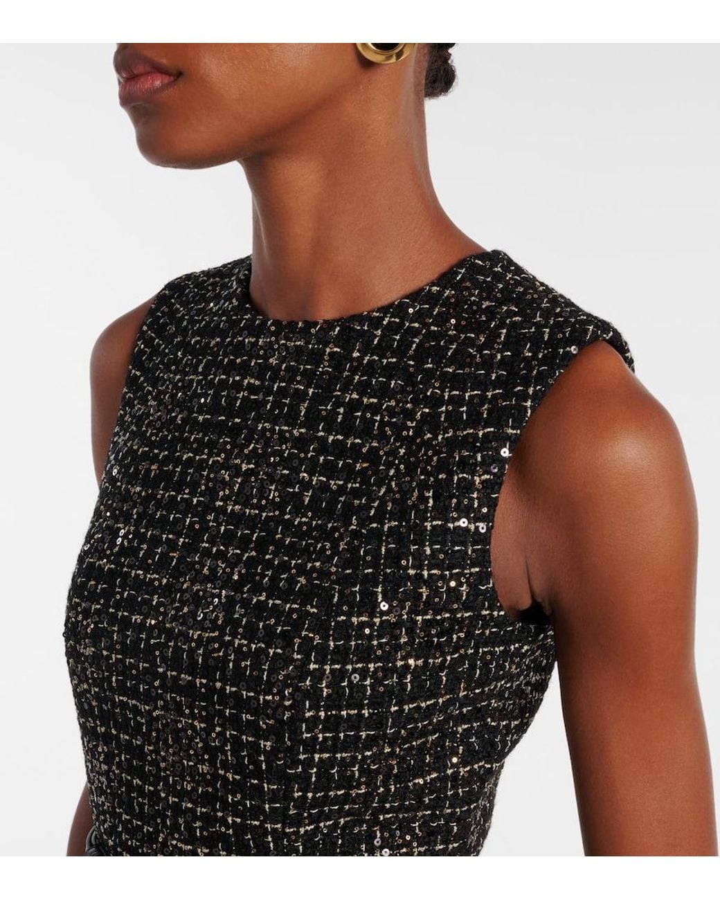 Safiyaa Black Okimi Sequined Tweed Midi Dress