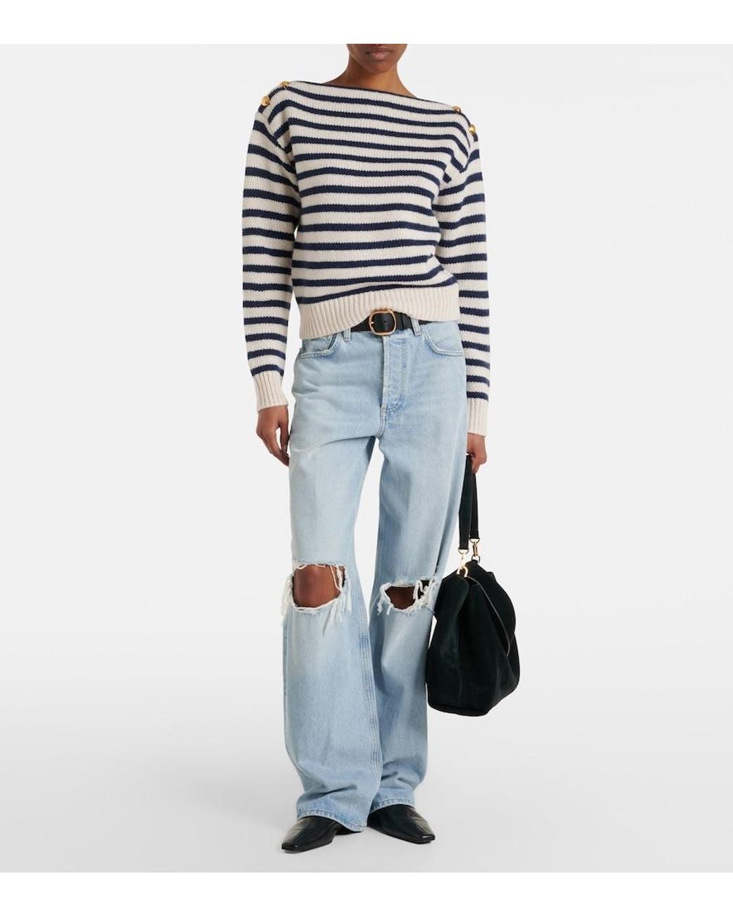 Nili Lotan Blue Tandy Striped Cashmere Sweater
