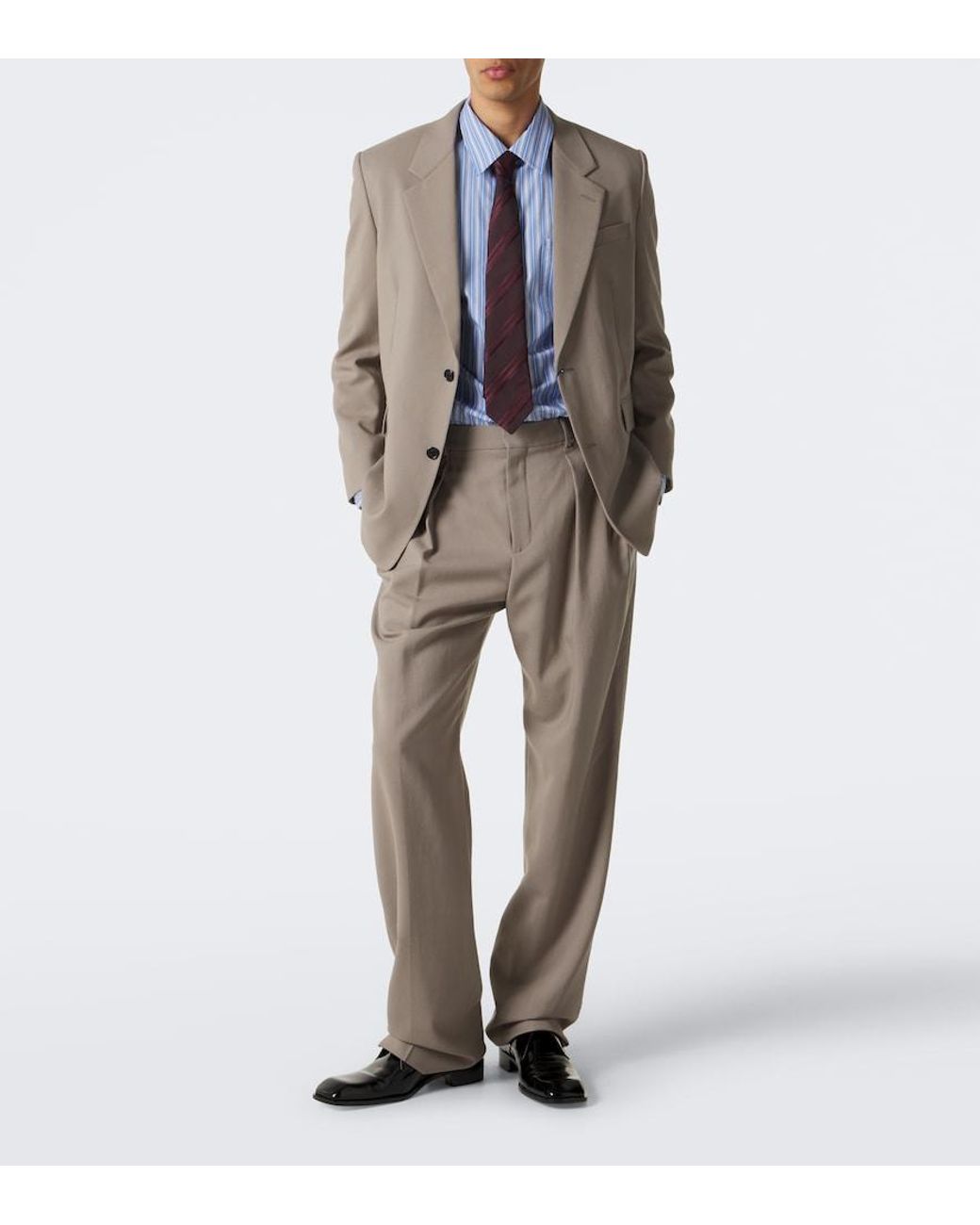 Saint Laurent Gray Pleated Wool And Mohair Straight Pants for men