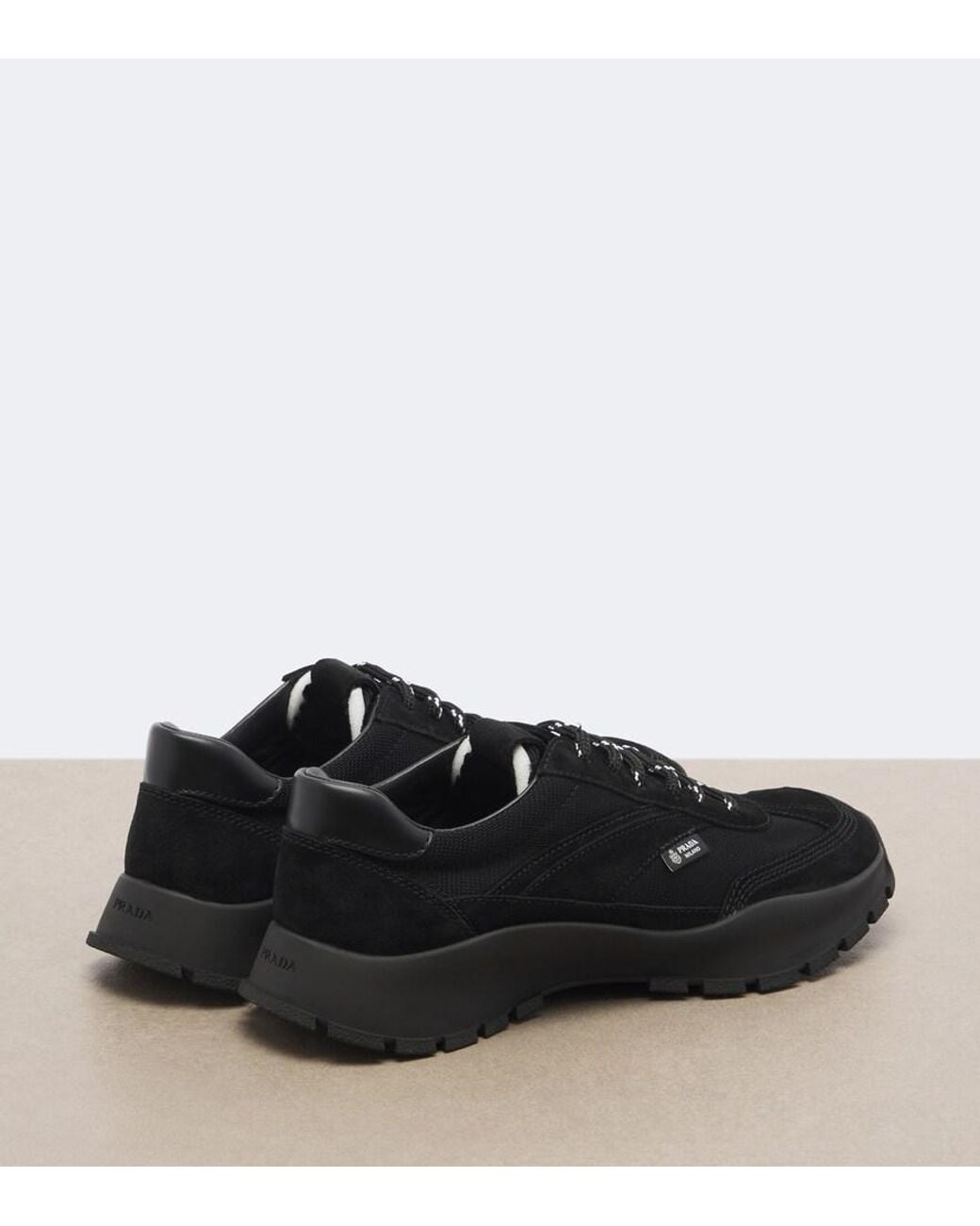Prada Black Suede-Trimmed Sneakers