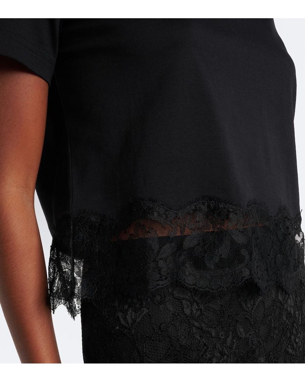 Dolce & Gabbana Black Dg Lace-Trimmed Cotton-Blend T-Shirt