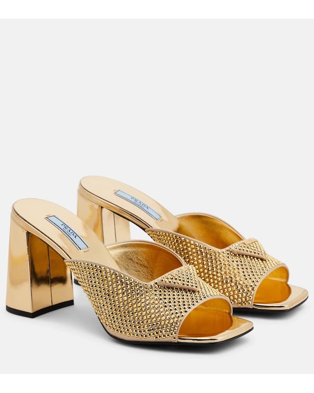 Mules en satin a cristaux Prada en coloris Metallic