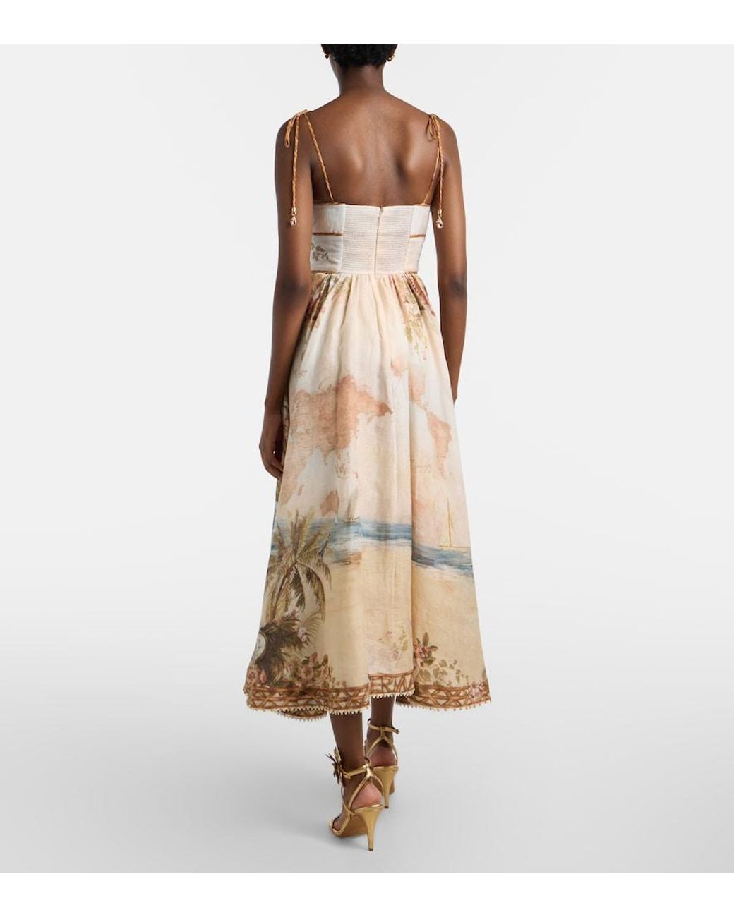 Zimmermann Natural Mahon Printed Linen Midi Dress