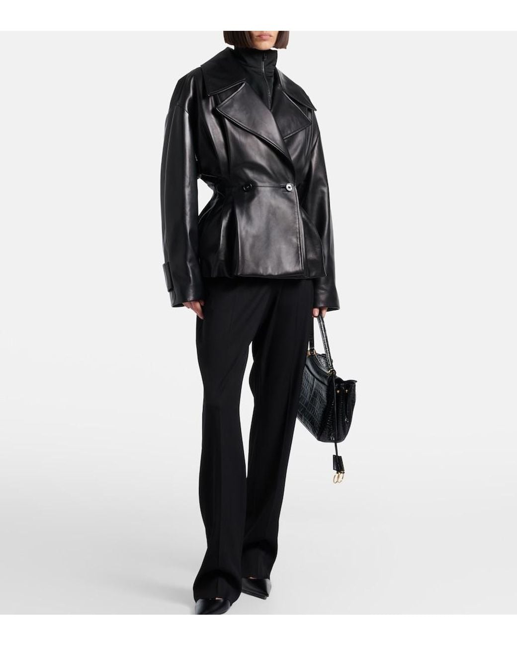 Balenciaga Black Double-Breasted Leather Jacket