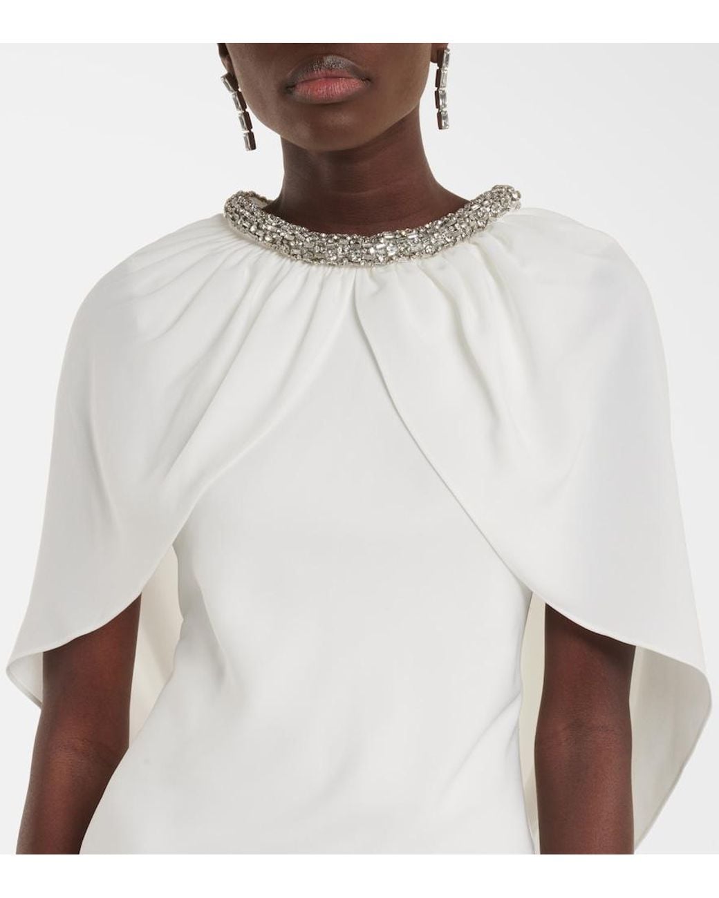 Roland Mouret White Bridal Embellished Caped Gown