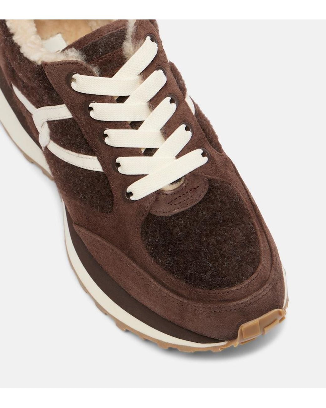 Veronica Beard Brown Valentina Suede-Trimmed Leather Sneakers