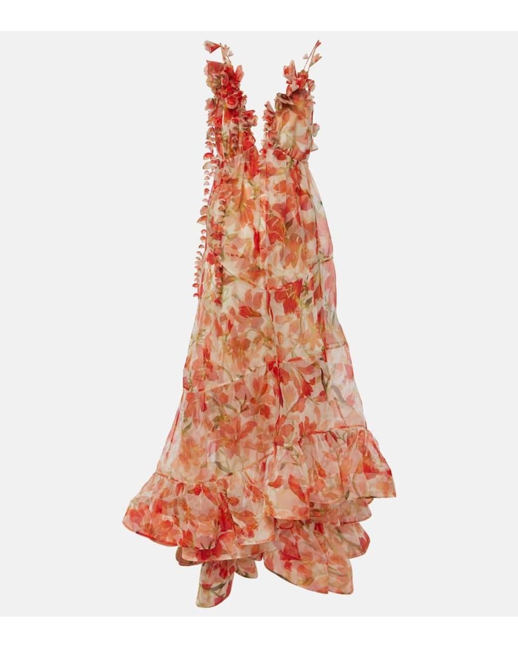 【Zimmermann】Illuminate ruffled silk organza maxi dress Illuminate floral ruffled silk organza gown in blue