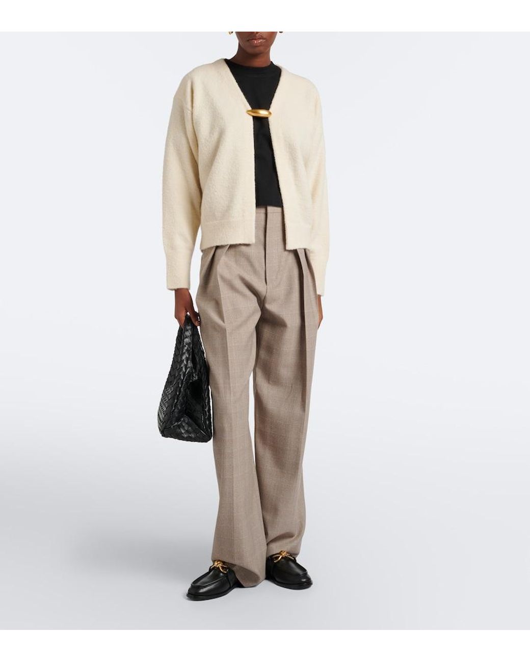 Bottega Veneta Natural Embellished Cashmere, Wool, And Silk Cardigan