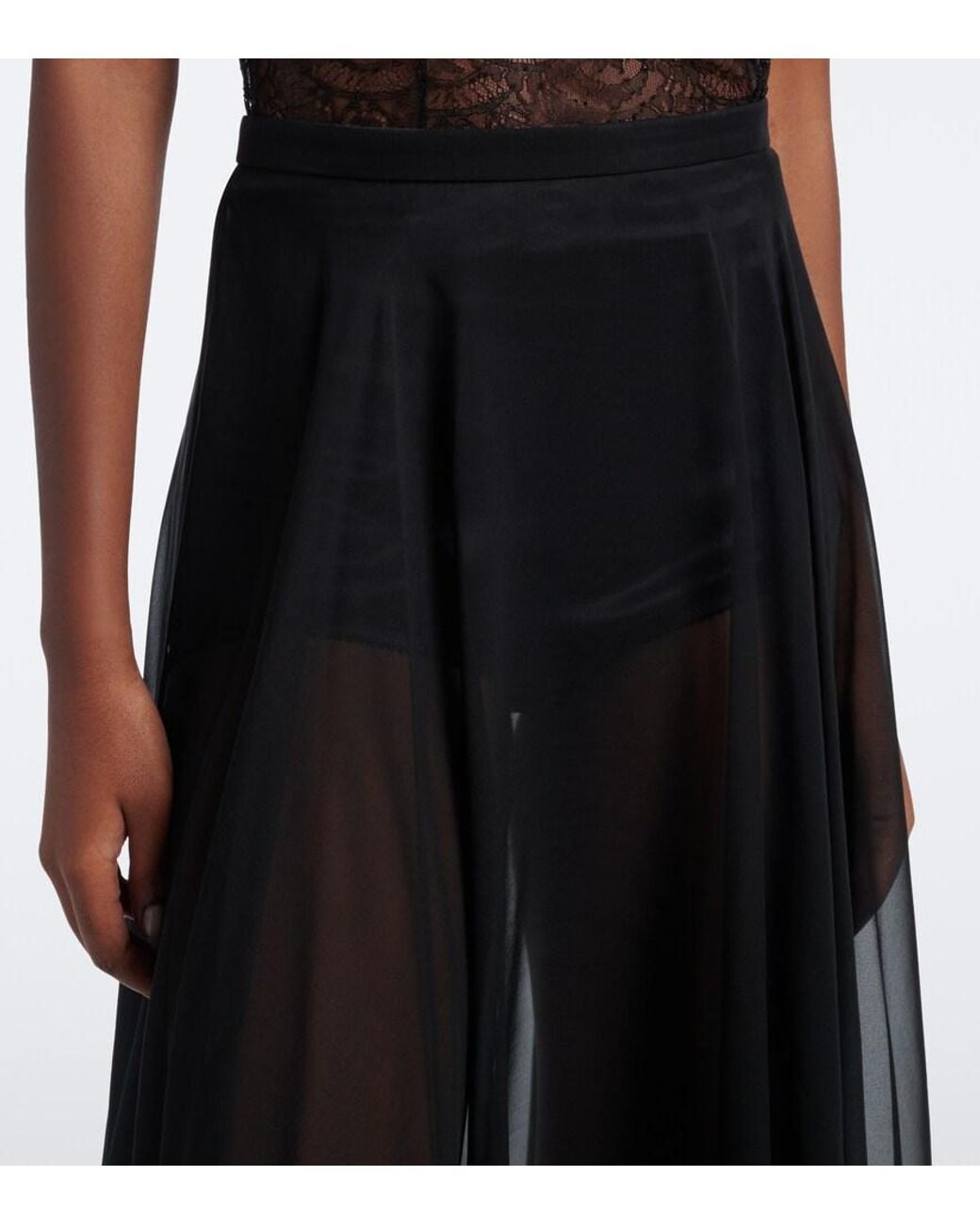 Dolce & Gabbana Black Pleated Sheer Silk Chiffon Midi Skirt
