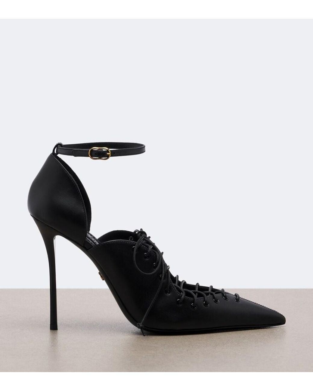 Dolce & Gabbana Black Leather Lace-Up Pumps