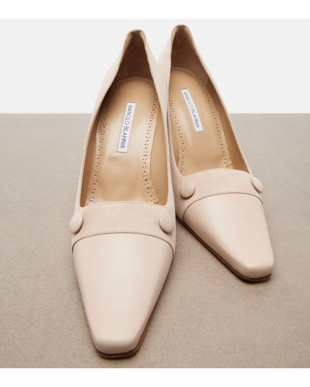 Manolo Blahnik Natural Quantapla Suede Pumps