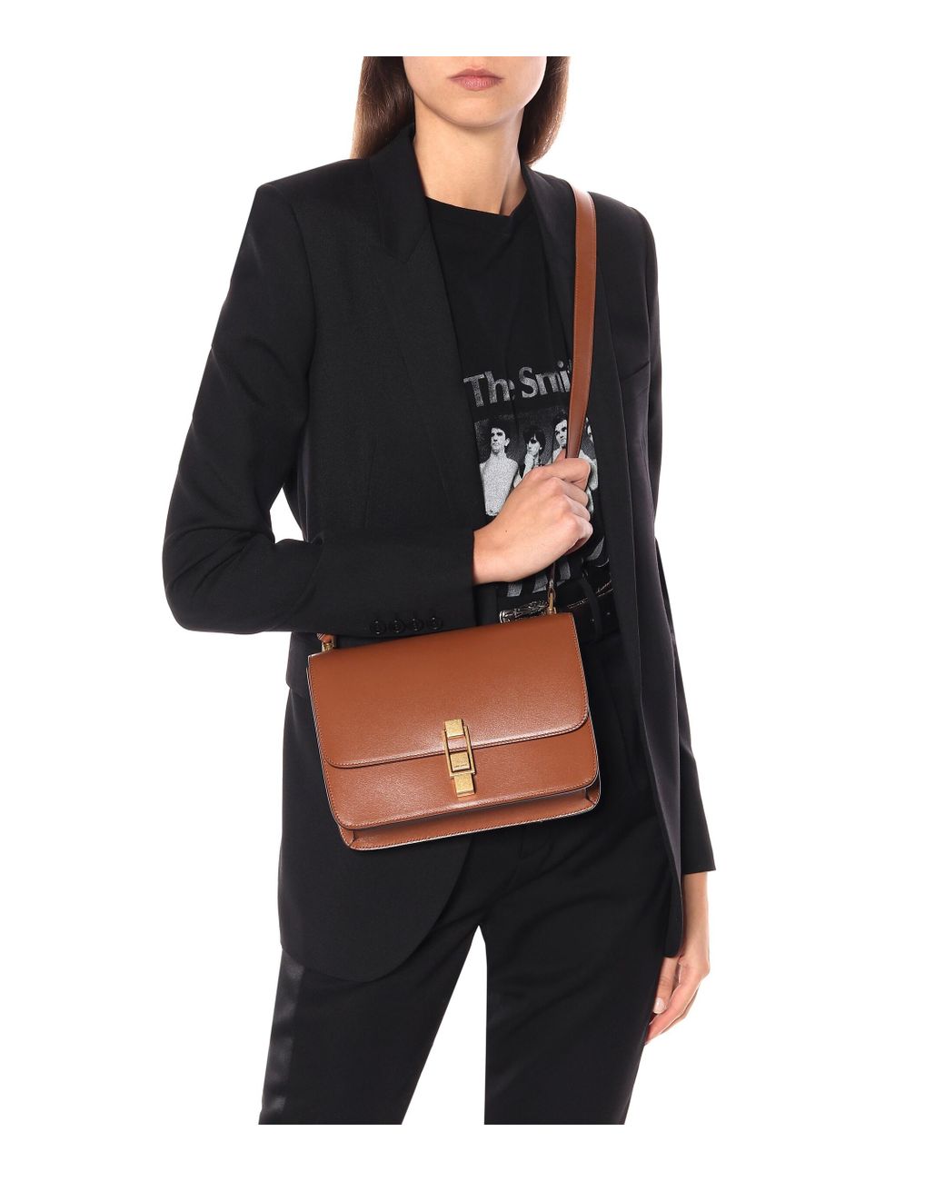 Saint Laurent Carré Leather Shoulder Bag in Brown | Lyst