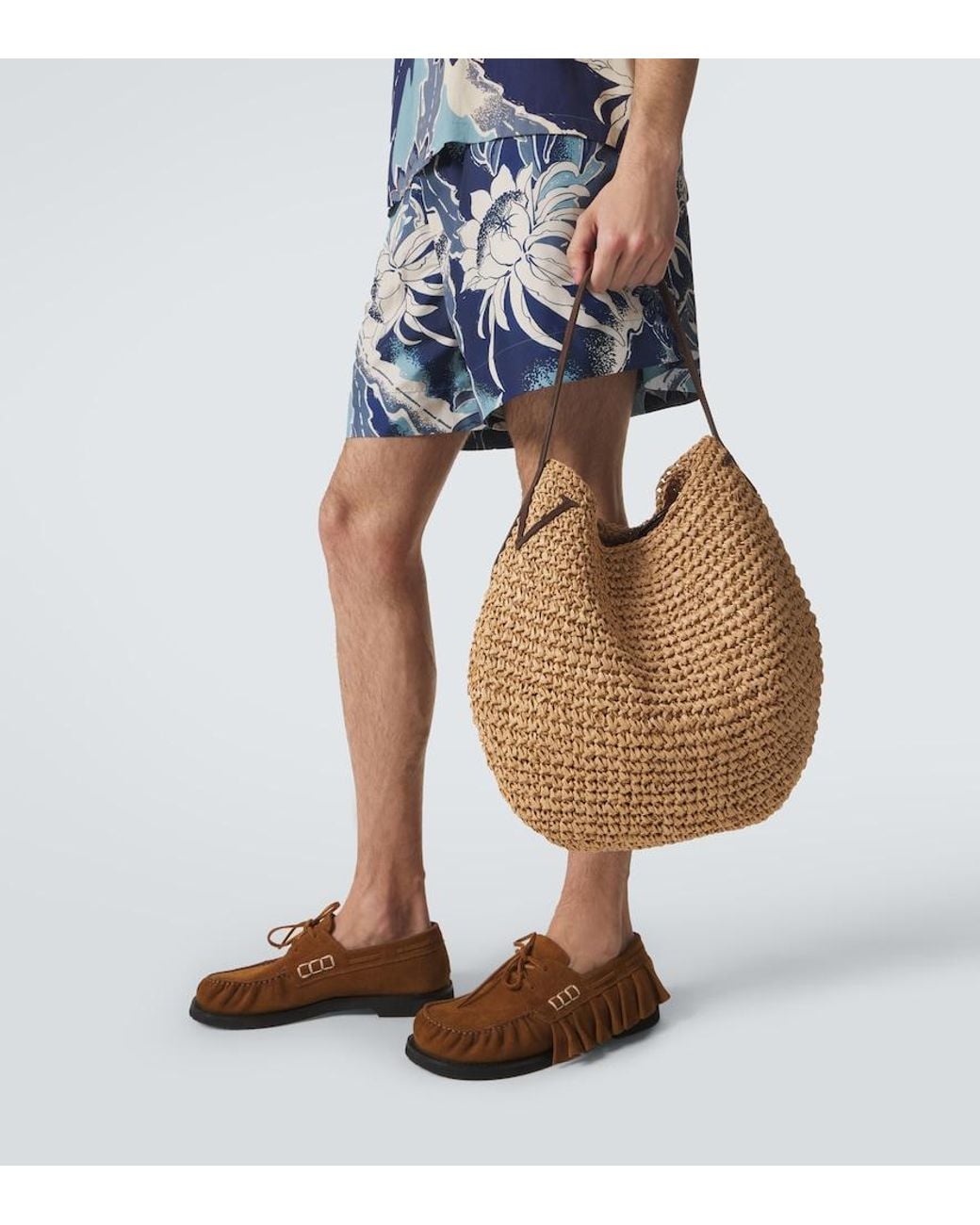 J.W. Anderson Brown Bulb Xl Suede-Trimmed Raffia Bucket Bag for men