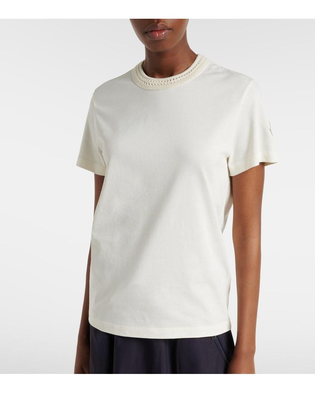 Moncler White Crochet-Trimmed Cotton Jersey T-Shirt