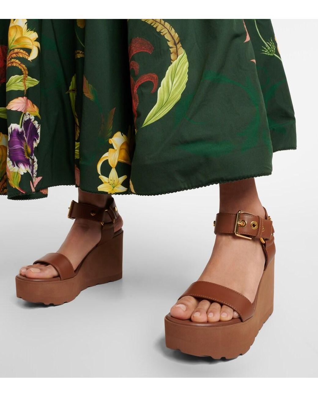 Gianvito Rossi Brown Leather Platform Wedge Sandals