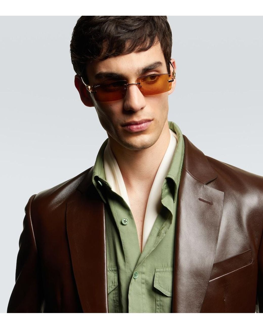 Cartier Metallic Panthere De Cartier Rectangular Sunglasses for men