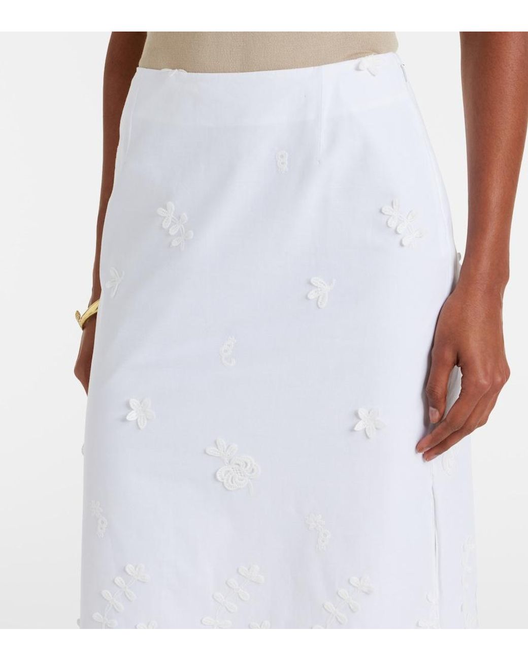 Altuzarra White Malik Embroidered Cotton Midi Skirt