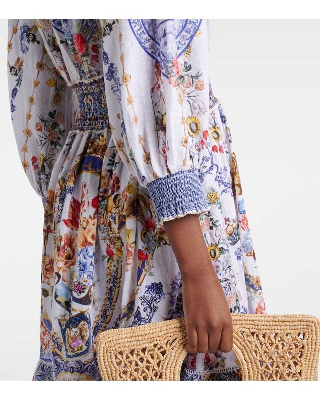 Camilla Blue Printed Linen Maxi Dress