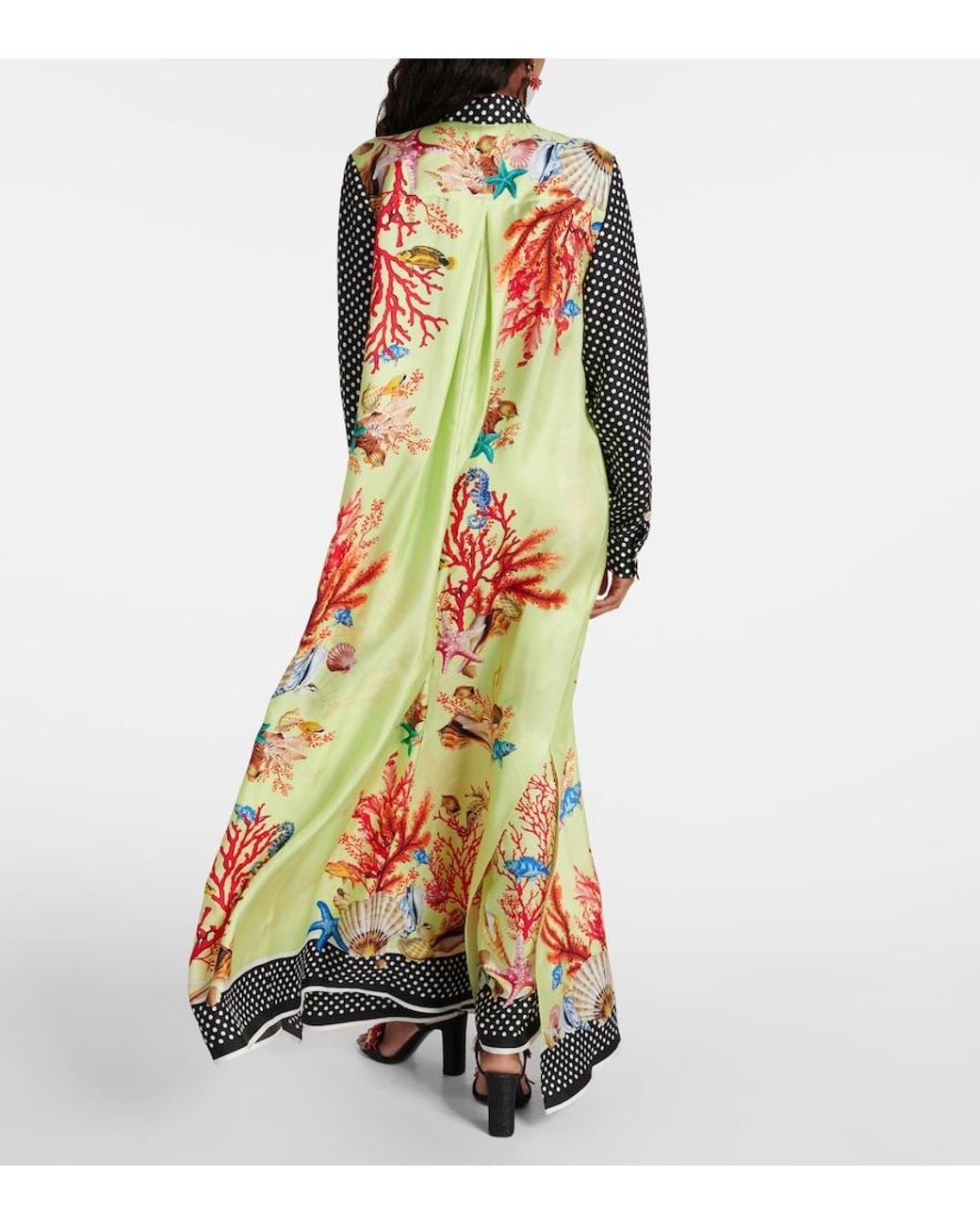 Dolce & Gabbana Green Capri Printed Silk Satin Shirt Dress