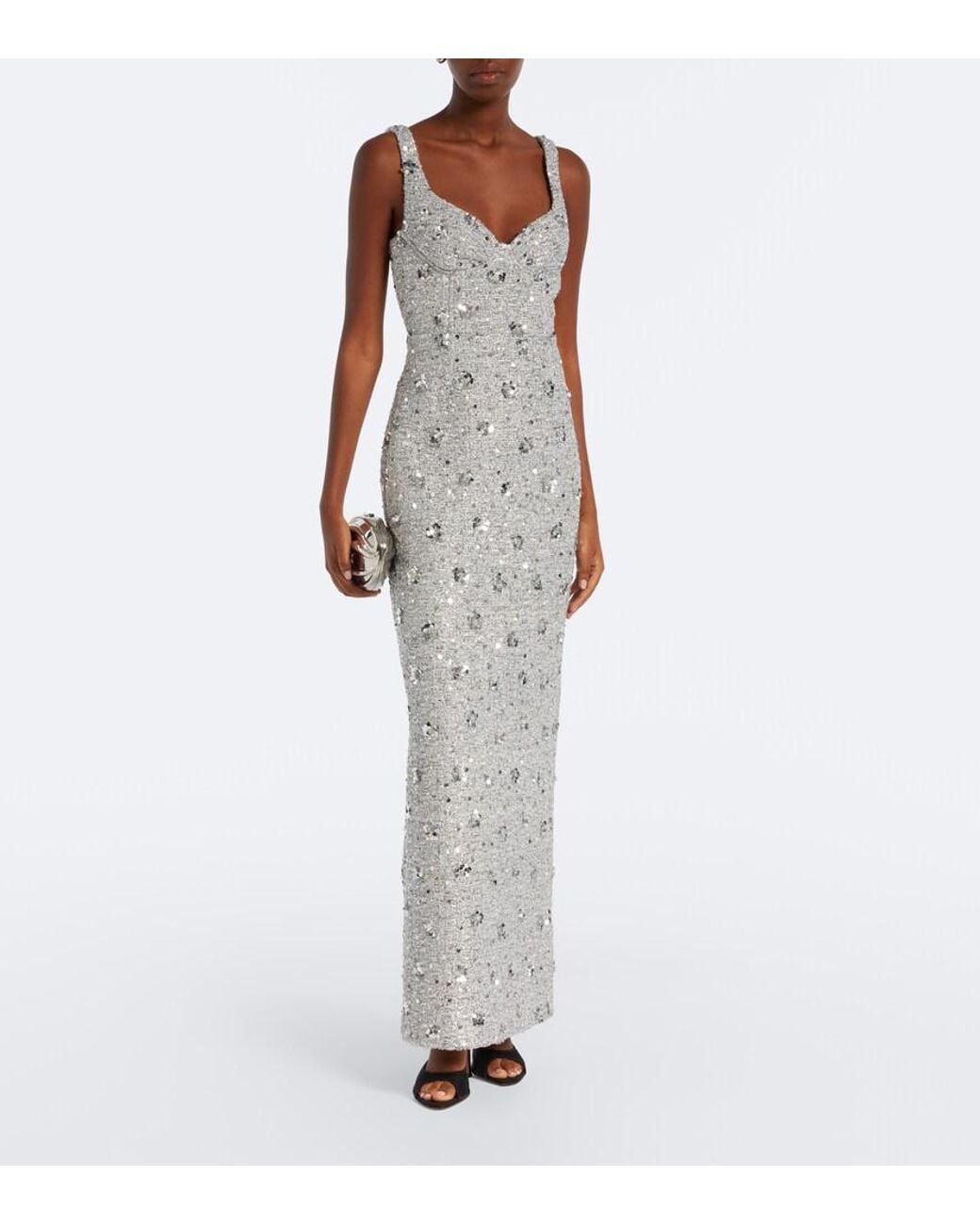 Jonathan Simkhai White Viella Sequined Tweed Gown