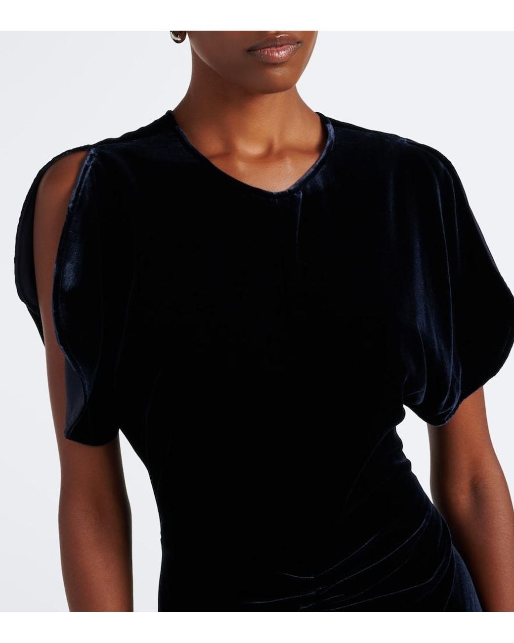 Victoria Beckham Black Bela Gathered Velvet Midi Dress