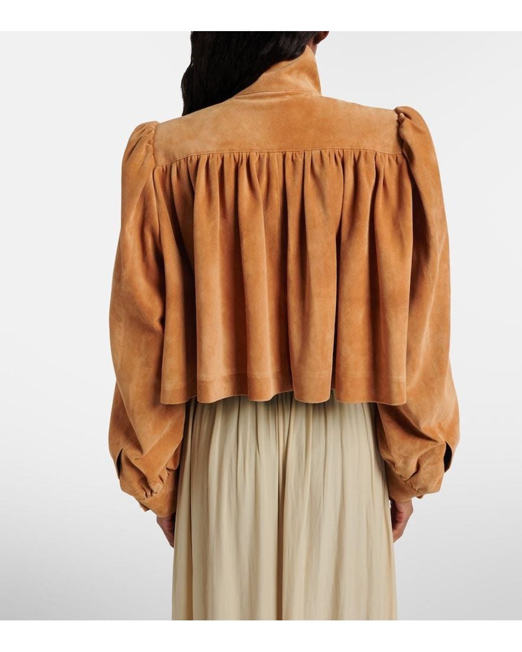 Chloé Brown Cropped Gathered Suede Jacket