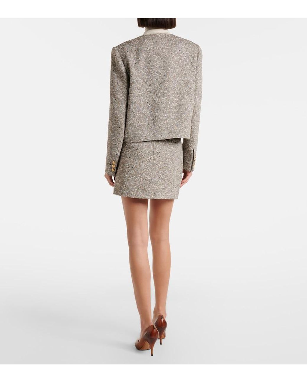 Blazé Milano Natural Coci Linen-Blend Tweed Miniskirt