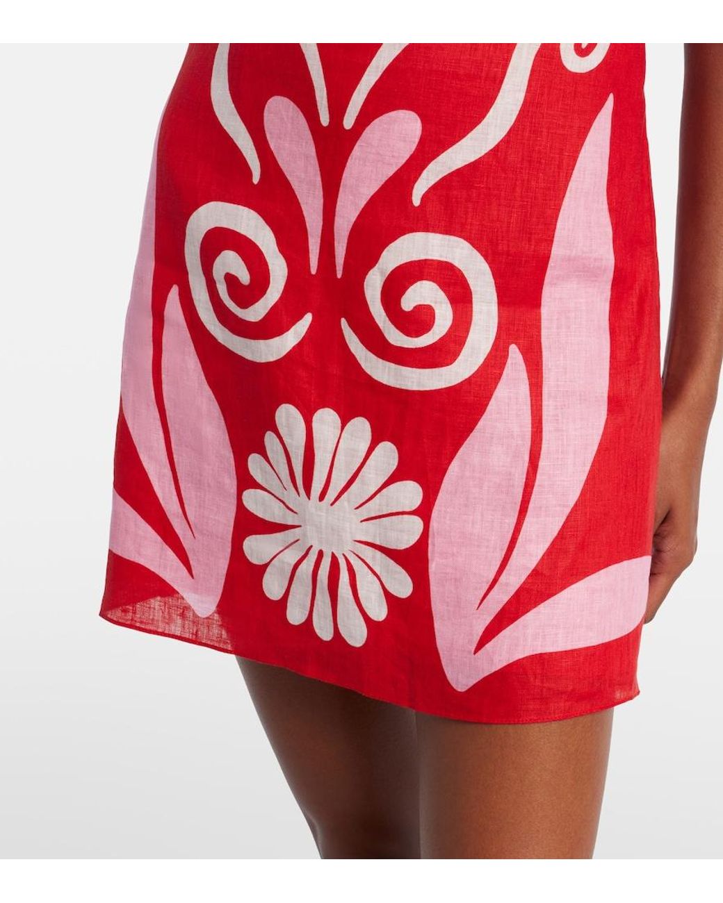 Cala De La Cruz Red Ancona Printed Linen Minidress