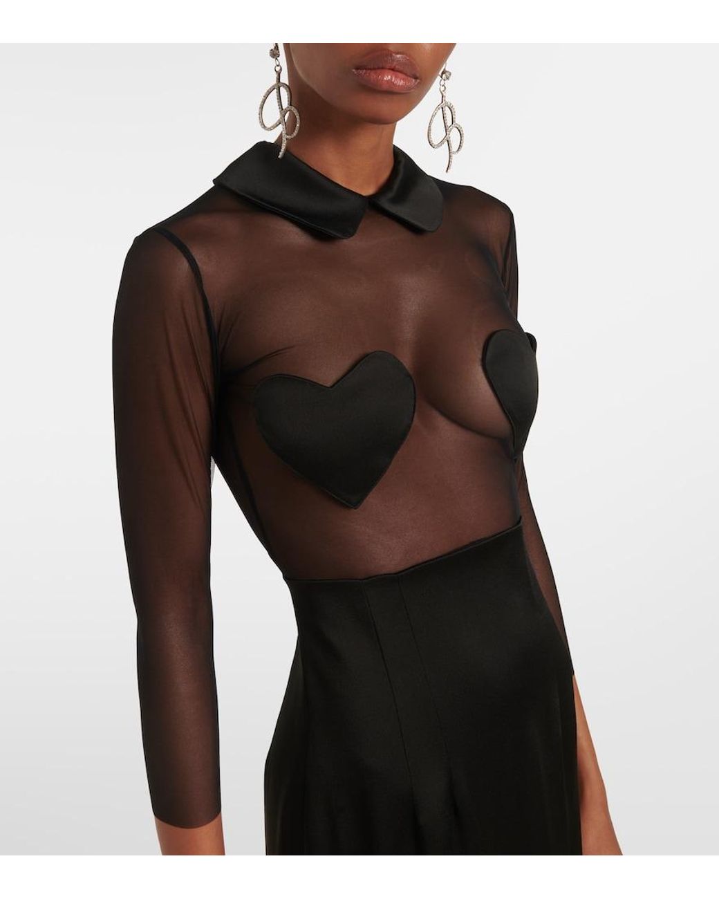Blumarine Black Mesh And Satin Midi Dress