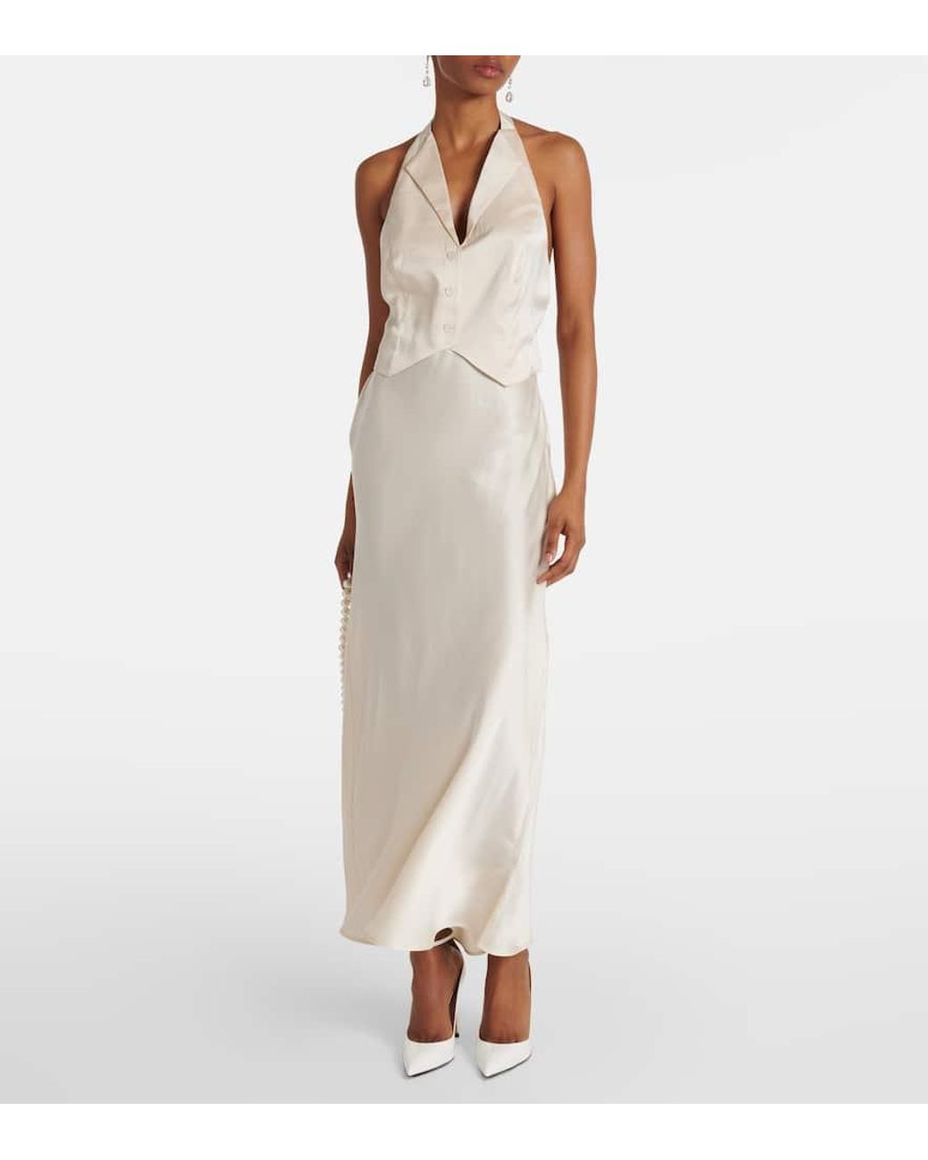 Rixo White Bridal Estella Open-Back Silk Midi Dress