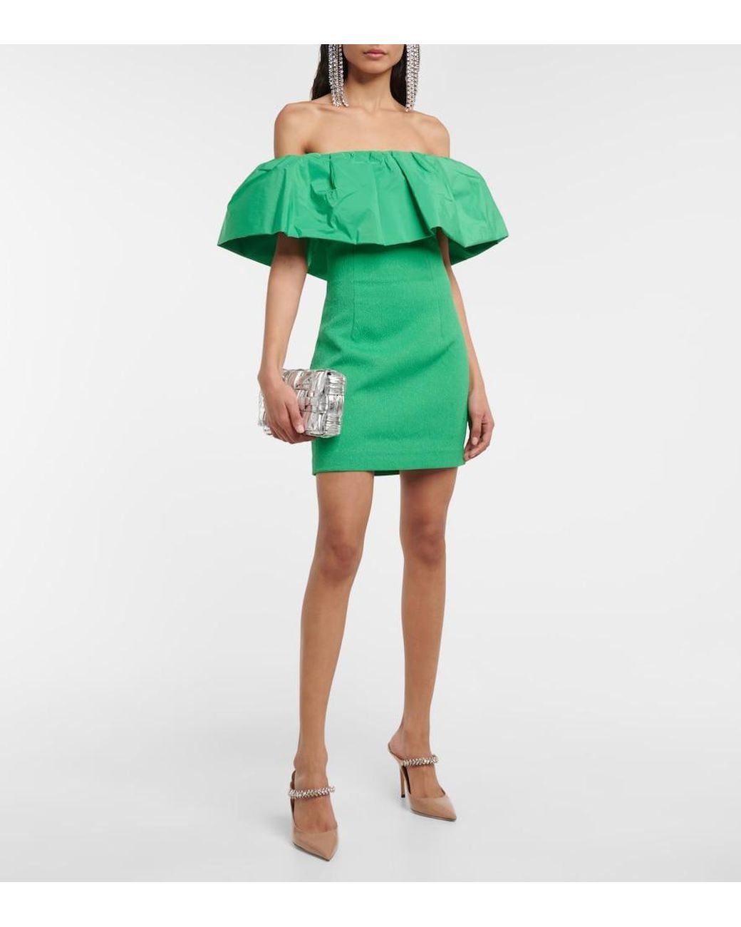 Rebecca Vallance Green Rumi Off-Shoulder Minidress