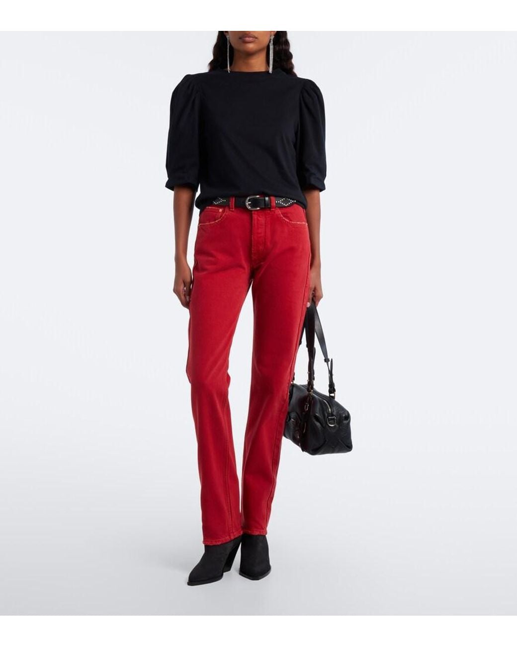 Isabel Marant Black Maeliss Puff-Sleeve Cotton Top