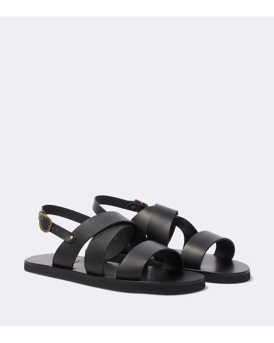 Ancient Greek Sandals Black Miltos Leather Slingback Sandals for men