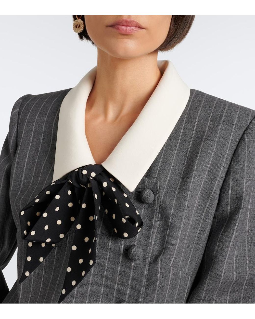 Valentino Garavani Black Bow-Detail Pinstripe Virgin Wool Blazer Dress