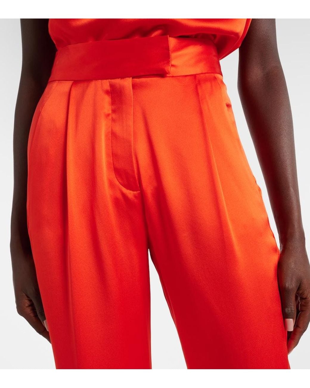 The Sei Red High-Rise Silk Satin Wide-Leg Pants