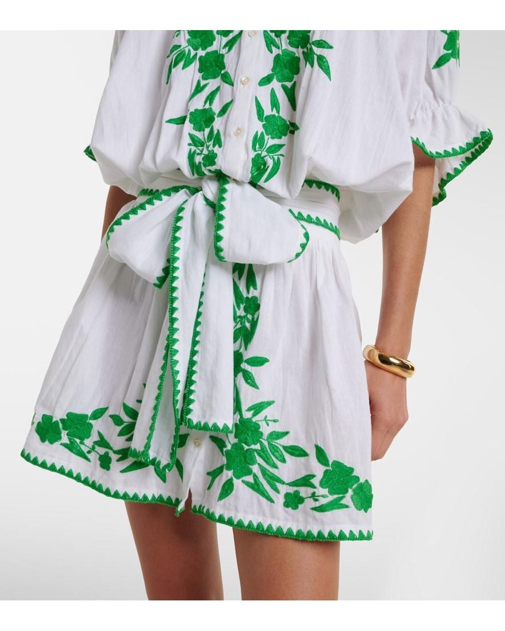 Juliet Dunn Green Embroidered Cotton And Linen Minidress