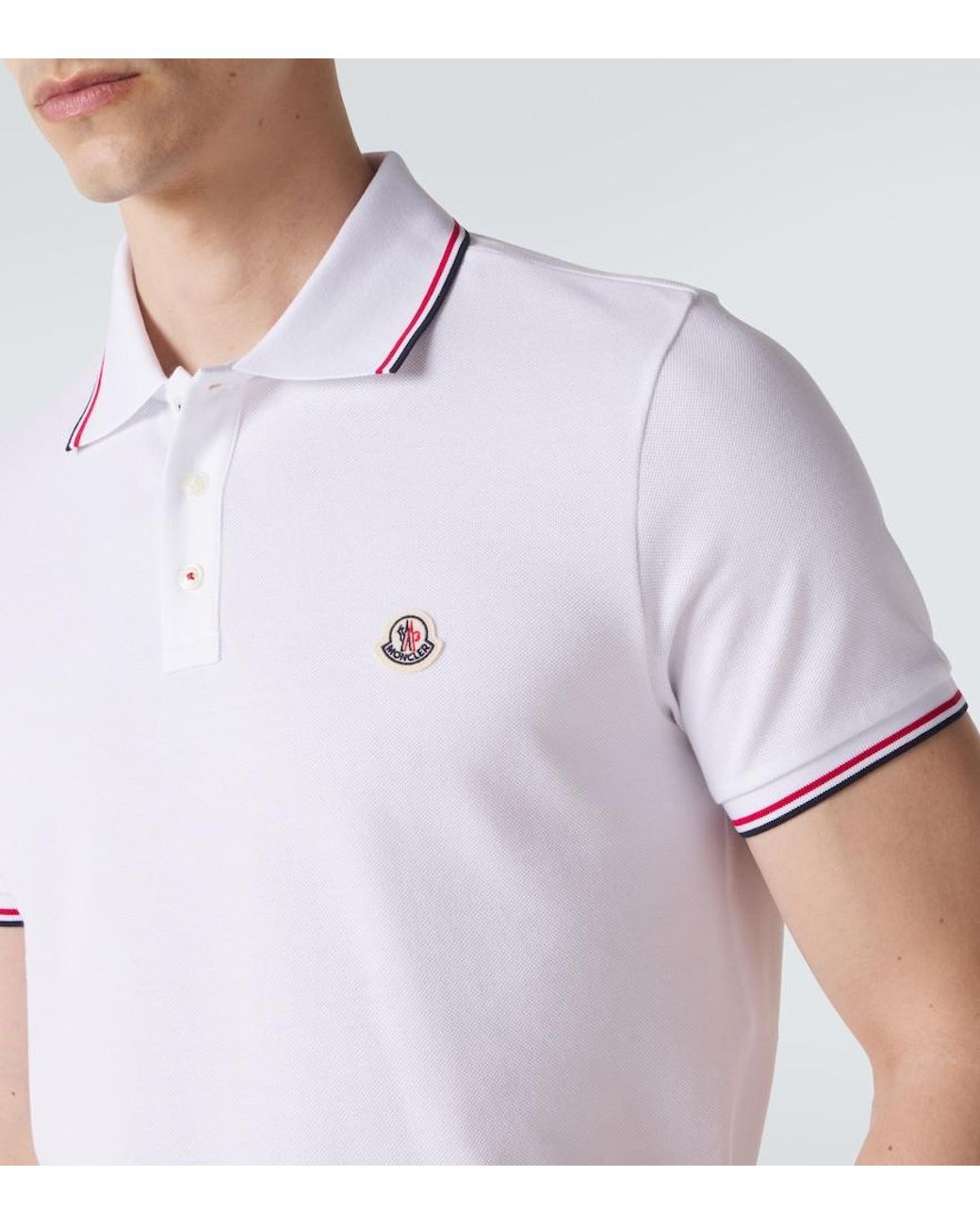 Moncler White Permanent Cotton Jersey Polo Shirt for men